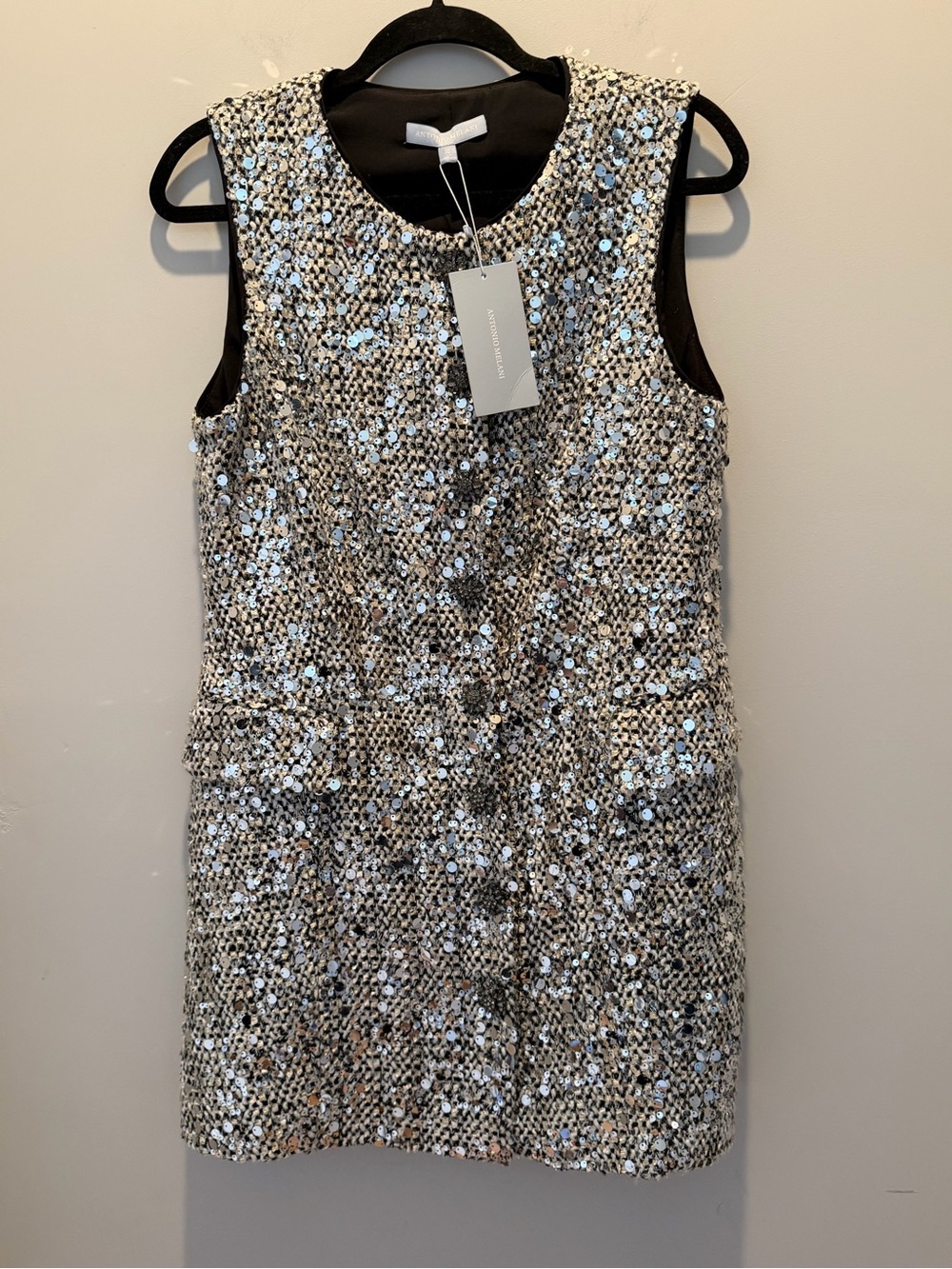 ANTONIO MELANI Emiliana Silver-White Tweed Sleeveless Mini Dress - Picture 2 of 6